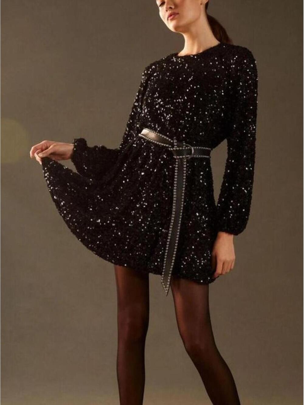 Sunday In Brooklyn Black Sequin Mini Dress Long Sleeve Party XS